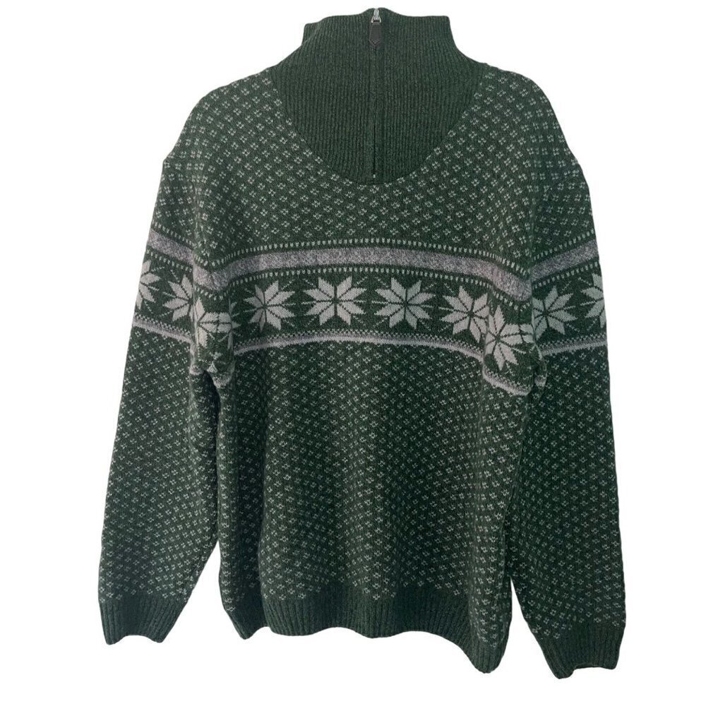 Gloriette Vienna Mens Sweater Size XXL Wool Blend Green Grey Quarter Zip Pullove